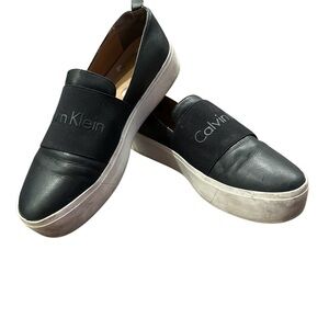Calvin Klein Men's Black and White Slip-On Loafers